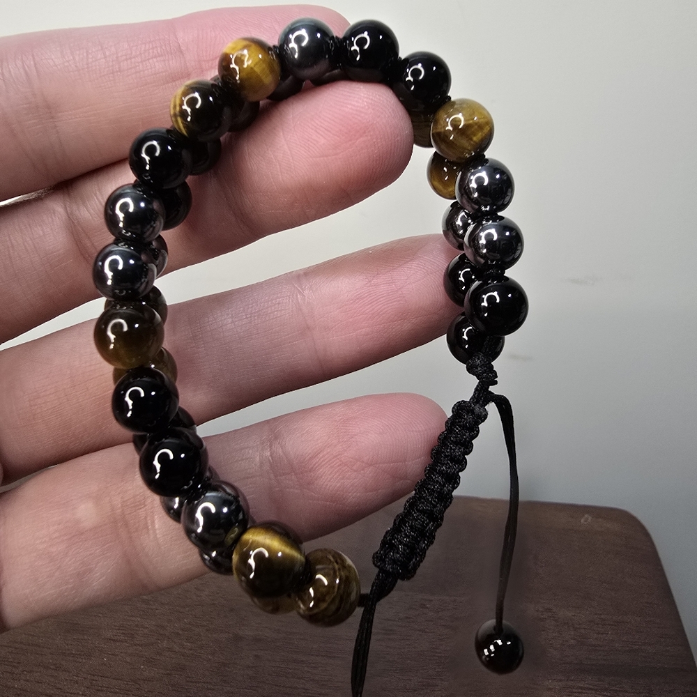 Tigers Eye, Obsidian, and Hematite Crystal Bracelet - Picture 8 of 14